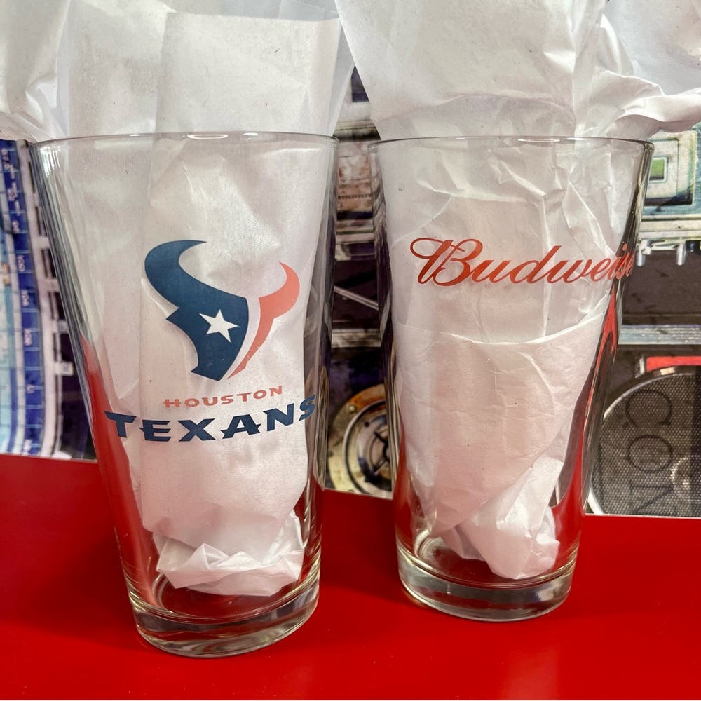 Houston Texans NFL Football Pint Budweiser Glasses Set of 2